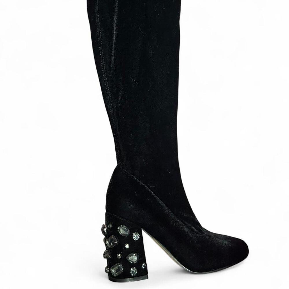 Black Velvet Grey Rhinestone Over the Knee Boots Whimsygoth Glam Wednesday 6
